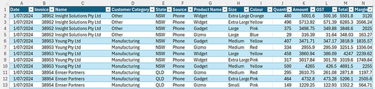 Excel screenshot